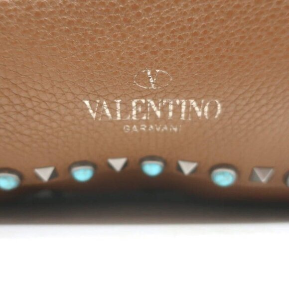 Valentino Rolling Rockstud Guitar Strap Flip-Lock Messenger Bag Brown Leather - Picture 10 of 16